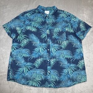 American Eagle Mens Blue Palm Floral Button Up Hawaiian‎ Short Sleeve Size XXXL